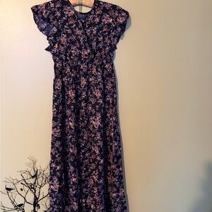 Black Floral Maxi Dress with Pink Blossoms